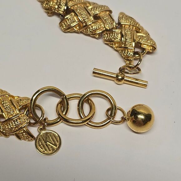 Vintage 90s Anne Klein Gold Metal Chunky Statement Necklace Choker Collar - Picture 4 of 10